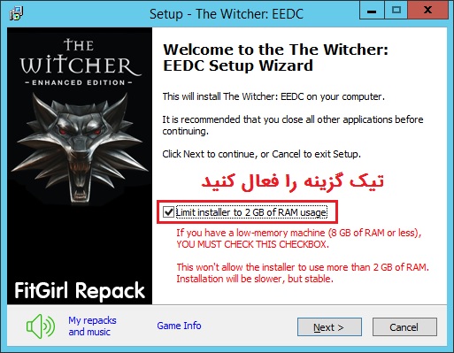 تیک گزینه محدودیت نصب با رم 2 گیگابایت را در نسخه فیت گرل فعال کنید